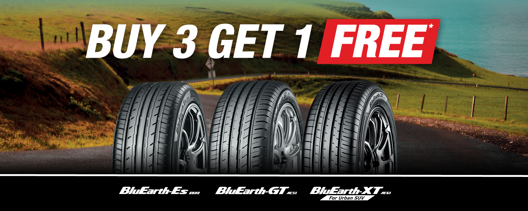 Buy 3 Get 1 Free on Yokohama BluEarth tyre range
